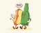 Groovy Hotdog and Beer Retro Character Illustration. Cartoon Sausage, Bun and Bottle Walking Smiling Vector Food Mascot