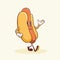 Groovy Hotdog Retro Character Illustration. Cartoon Sausage and Bun Walking Smiling Vector Food Mascot Template. Happy