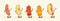 Groovy Hotdog Retro Character Illustrations Set. Cartoon Sausage, Bun and Ketchup Bottle Walking Smiling Vector Food