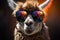 Groovy llama dons glasses, exuding style and smarts while jamming