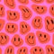 Groovy Melting Smiling Faces Seamless Pattern. Psychedelic Distorted Emoji Vector Background in 1970s Hippie Retro Style