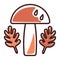 Groovy mushroom and leaves, autumn season icon