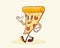 Groovy Pizza Retro Character. Cartoon Food Slice Walking and Smiling. Vector Fastfood Mascot Template. Happy Vintage