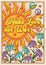Groovy poster with sun, chamomile, peace sign