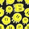 Groovy smiling faces vector. Retro doodle dripping emoji. Funny LSD, surreal, techno, melting face sign. Acid, trippy