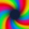 Groovy spiral, rainbow burst background, sun or star rays in pop art style