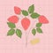 Groovy strawberry bouquet, star, leafs on retro pink background