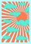 Groovy sun cloudy vertical poster Abstract retro line art aesthetic 70s style. Trendy 1960s color sunrise groove