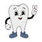 Groovy tooth in old classic cartoon style. Flat vector illustration.
