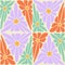 Groovy trippy daisy abstract hand drawn aesthetic seamless pattern. Triangle flowers retro patchwork. 1970 vintage hippie vibe