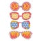 Groovy trippy psychedelic sunglasses set in trendy retro 1970s style with funny geometric patterns. Linear hand drawn