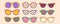 Groovy trippy psychedelic sunglasses set in trendy retro 1970s style. Vector illustration