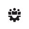 Grop people with gear black icon design. Fiendship teamwork sign. Social media symbol. Vector illustration.