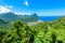 Gros and Petit Pitons near village Soufriere on Caribbean island St Lucia - tropical and paradise landscape scenery on Saint Lucia