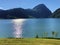 Gross Aubrig Mountain above the valley Wagital or Waegital and alpine Lake Wagitalersee Waegitalersee, Innerthal