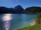 Gross Aubrig Mountain and Gugelberg Hill above the valley Wagital or Waegital and alpine Lake Wagitalersee Waegitalersee