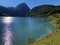 Gross Aubrig Mountain and Gugelberg Hill above the valley Wagital or Waegital and alpine Lake Wagitalersee Waegitalersee