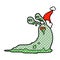 gross comic book style illustration of a slug wearing santa hat