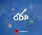 Gross Domestic Product (GDP) of Albania flag and map logo design. Economic gdp growth domestic product.