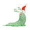 gross retro cartoon of a slug wearing santa hat