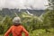 Grossglockner. Serpentine alpine road viewpoint. Green forest and waterfall. Austria