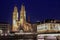 Grossmunster The Great Cathedral at night, Zurich, Switzerland
