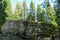 Grossofen - Scenic view of massive rock formation called Grossofen surrounded by idyllic forest in Modriach, Hebalm, Kor Alps