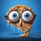 Grotesque Caricature: Broken Pizza With Big Eyes And Glasses