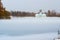 Grotto Pavilion on pond, snowfall, Tsarskoye Selo