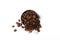 Ground coffee and beans in a bowl and loose isolated