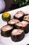 Ground pork with crab stick wrapped in nori