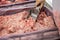 Ground Pork in the Meat Market Scooped with Meat Scoop