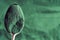 Ground spirulina algae on a metal spoon with copy space