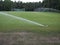 In-ground sprinkler system watering the sports field