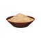 Ground white pepper in brown ceramic bowl. Spicy condiment for food. Natural product. Flat vector design