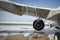 Grounded plane at snowy airport in frosty day