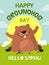 Groundhog animal poster. Time loop concept of day repetition printing design template recent vector ads placard with