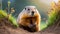 Groundhog coming out of its burrow, AI Generative