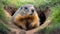 Groundhog coming out of its burrow, AI Generative