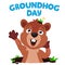 The Groundhog crawls out of its burrow and stretches on a white. Groundhog day