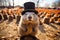 Groundhog Day celebration, with Punxsutawney Phil emerging to predict the weather, an annual tradition in February