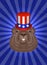 Groundhog Day. Concept National holiday in USA. Groundhog Head in Top Hat. Symbolic flag of USA - red stripes, white