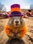 Groundhog Day. February 2nd, Punxsutawney Phil, hat, happy and smiling. folklore, superstition, weather forecasting