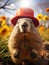 Groundhog Day. February 2nd, Punxsutawney Phil, hat, happy and smiling. folklore, superstition, weather forecasting