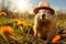 Groundhog Day. February 2nd, Punxsutawney Phil, hat, happy and smiling. folklore, superstition, weather forecasting