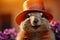 Groundhog Day. February 2nd, Punxsutawney Phil, hat, happy and smiling. folklore, superstition, weather forecasting