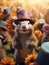 Groundhog Day. February 2nd, Punxsutawney Phil, hat, happy and smiling. folklore, superstition, weather forecasting