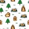 Groundhog day in the forest seamless pattern.