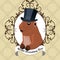 Groundhog day greeting card with cute marmot in black hat