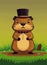 Groundhog day. Groundhog in top hat Cartoon graphics.